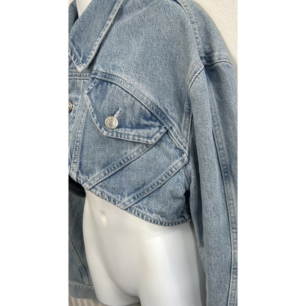 Zara Cropped Denim Bolero Jacket Cut Out Blue Size Medium High Crop New - Picture 2 of 9
